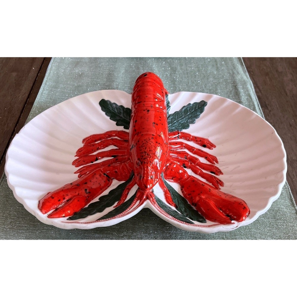 Vintage Holland Mold Pottery Signed Lobster Serving Dish Platter Divided *read